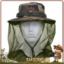 Chapeau Boonie jungle camouflage avec moustiquaire intégrée qui se range à l'intérieur du chapeau zone tropicale