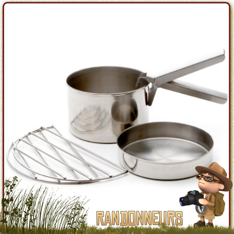 Set Cuisson LARGE Kelly Kettle acier inox pour bouilloire réchaud bois Kelly Kettle, pot, poêle, grill set vaisselle bushcraft