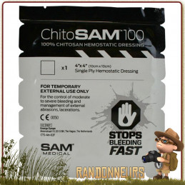 Compresse hémostatique 10x10 Chito SAM 100 sam medical accélère la coagulation du sang lors des premiers soins