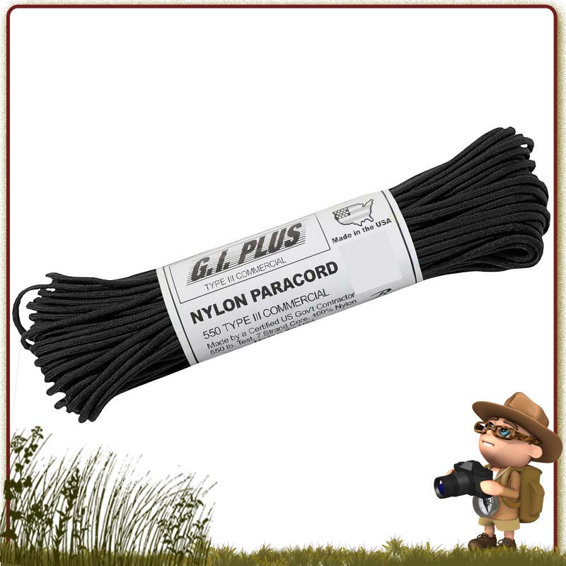 paracorde survie américaine noire rothco en bobine de 30 metres pour le tressage de bracelets