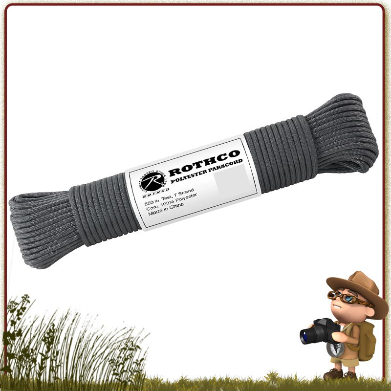 Paracorde Polyester 30 m Rothco Charcoal Grey survie et bushcraft multi fonction à utiliser en tressage