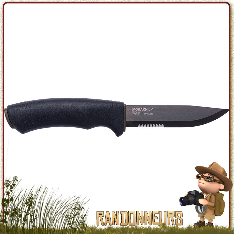 Couteau Mora Bushcraft SRT lame inox mixte 109 mm traitement DLC noir