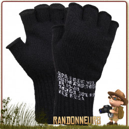 Gants Mitaines Laine Noir Rothco pour la chasse randonnée bushcraft