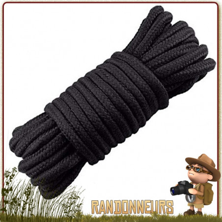 Corde Militaire Polyester 9mm de 15 mètres NOIRE