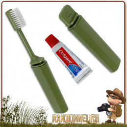 Brosse à dents démontable avec dentifrice et boite de rangement. Parfait pour l\'hygiène en randonnée légère et voyage