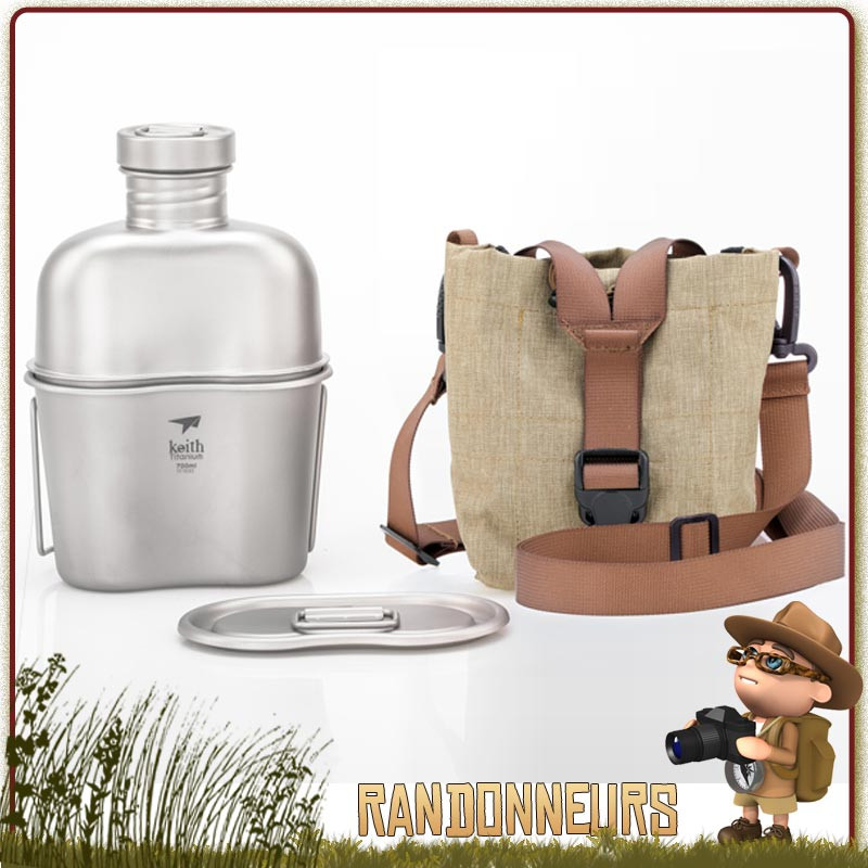 Set Gourde Militaire Armée Titane avec Quart KEITH titanium france avec housse tactique molle ultra légère Set Gourde Militaire Armée Titane avec Quart KEITH titanium france avec housse tactique molle ultra légère
