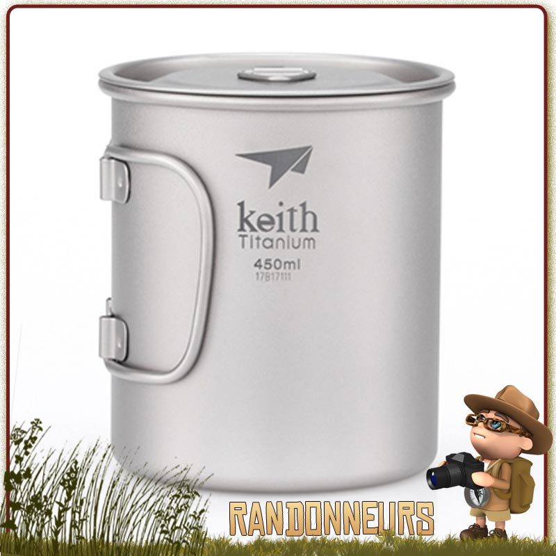 Tasse randonnee legere Titane avec poignée 45 cl KEITH