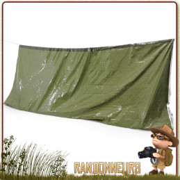 Tente Abri Urgence Isotherme Origin Outdoors verte randonnee bushcraft avec revetement argenté reflichissant la chaleur