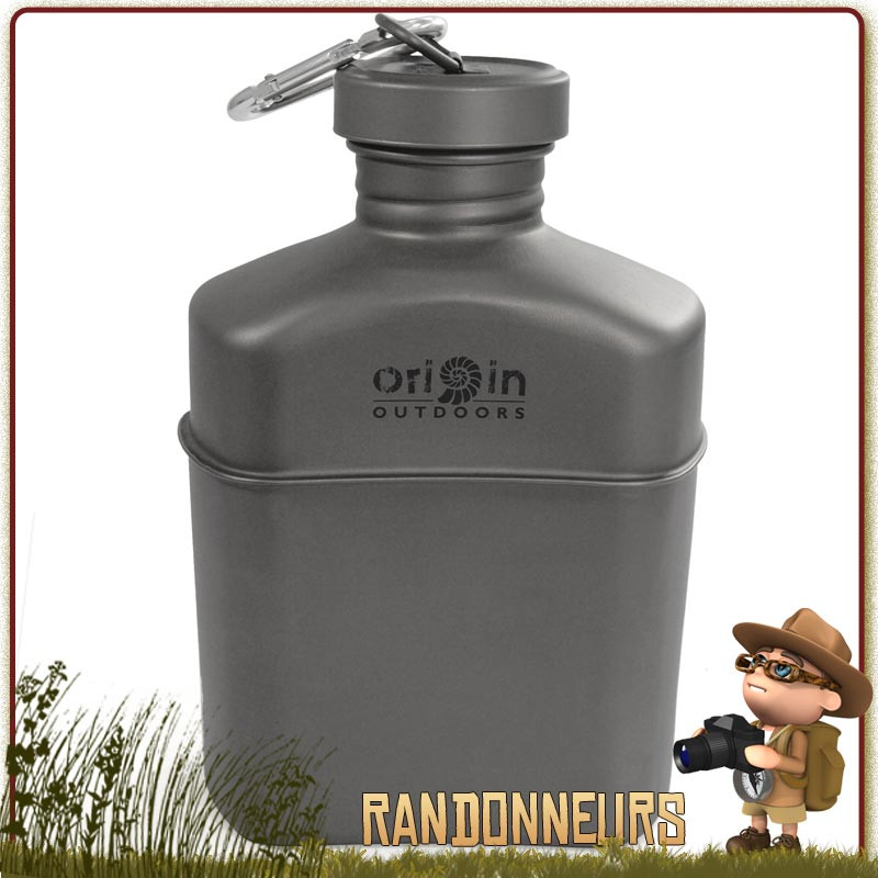 Gourde Titane 1 Litre Origin Outdoors ultra legere pour randonner avec pochette militaire bandouliere