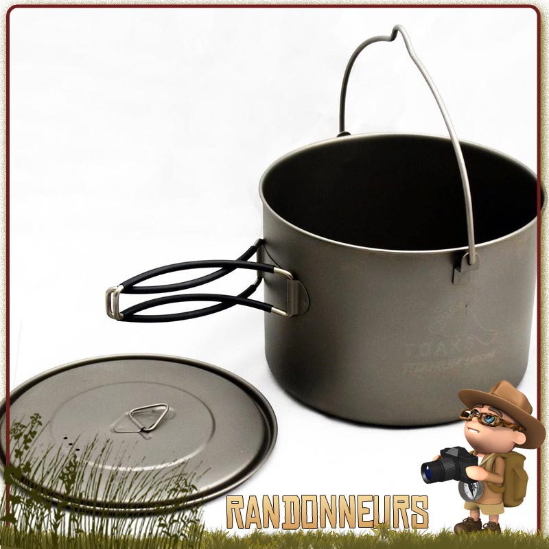 Pot Titane Toaks 1600ml avec anse est un pot casserole en titane ultra léger pour la randonnée ultra light.