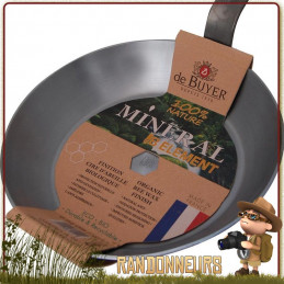 Poêle à frire acier minéral B De Buyer 24 cm, bivouac bushcraft fabrication française