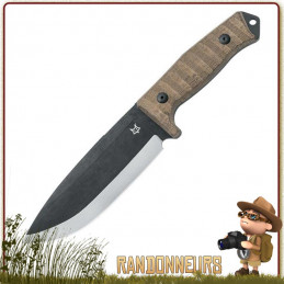 poignard Bushman de Fox Military est un couteau typé bushcraft avec sa grande lame noire de 16 cm en acier D2