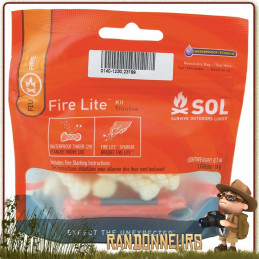 Kit allume feu FIRE LITE SOL de survie composé d'un briquet ferrocérium et de buchettes de bois ligneux très inflammables