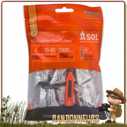 Kit Allume feu tout temps SOL (Survive Outdoors Longer) comprenant des cubes d'amadou brulant en toutes conditions