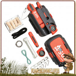 Kit de survie complet Survival Tool Kit de SOL Origin, matériel pour la survie nature, rangés dans une boite plastique