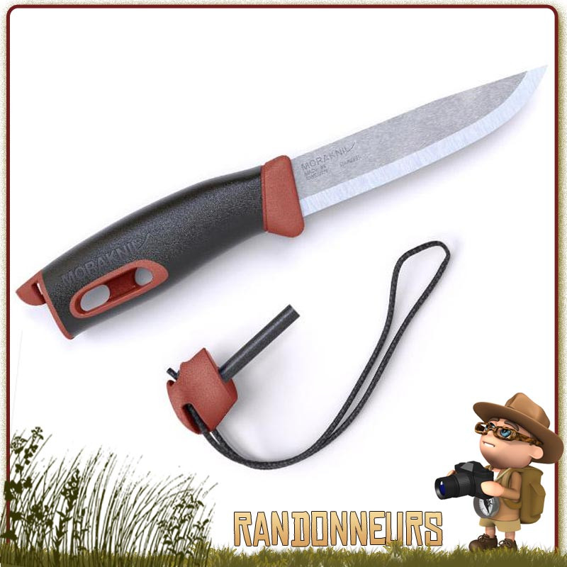 Poignard Mora Companion Spark Bordeaux bushcraft survie avec pierre à feu firesteel intégré au manche Poignard Mora Companion Spark Bordeaux bushcraft survie avec pierre à feu firesteel intégré au manche