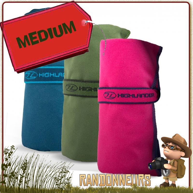 Serviette MicroFibres MEDIUM Bleue Highlander ultra légère 60 x 120 cm de camping randonnée