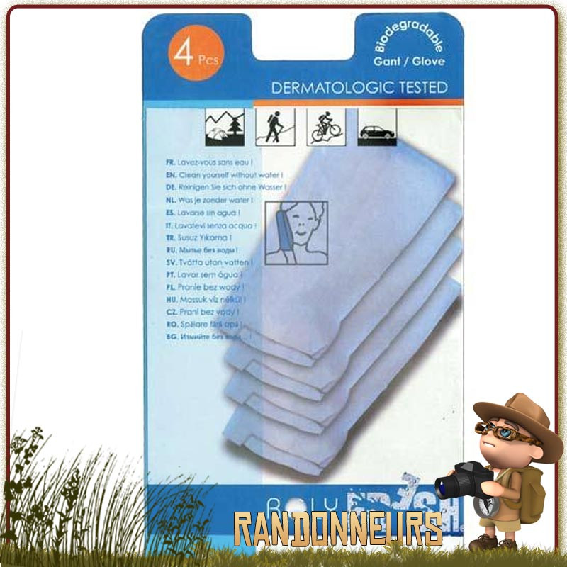 Gants de toilette imprégnés jetable Travelsafe voyage randonnée sport